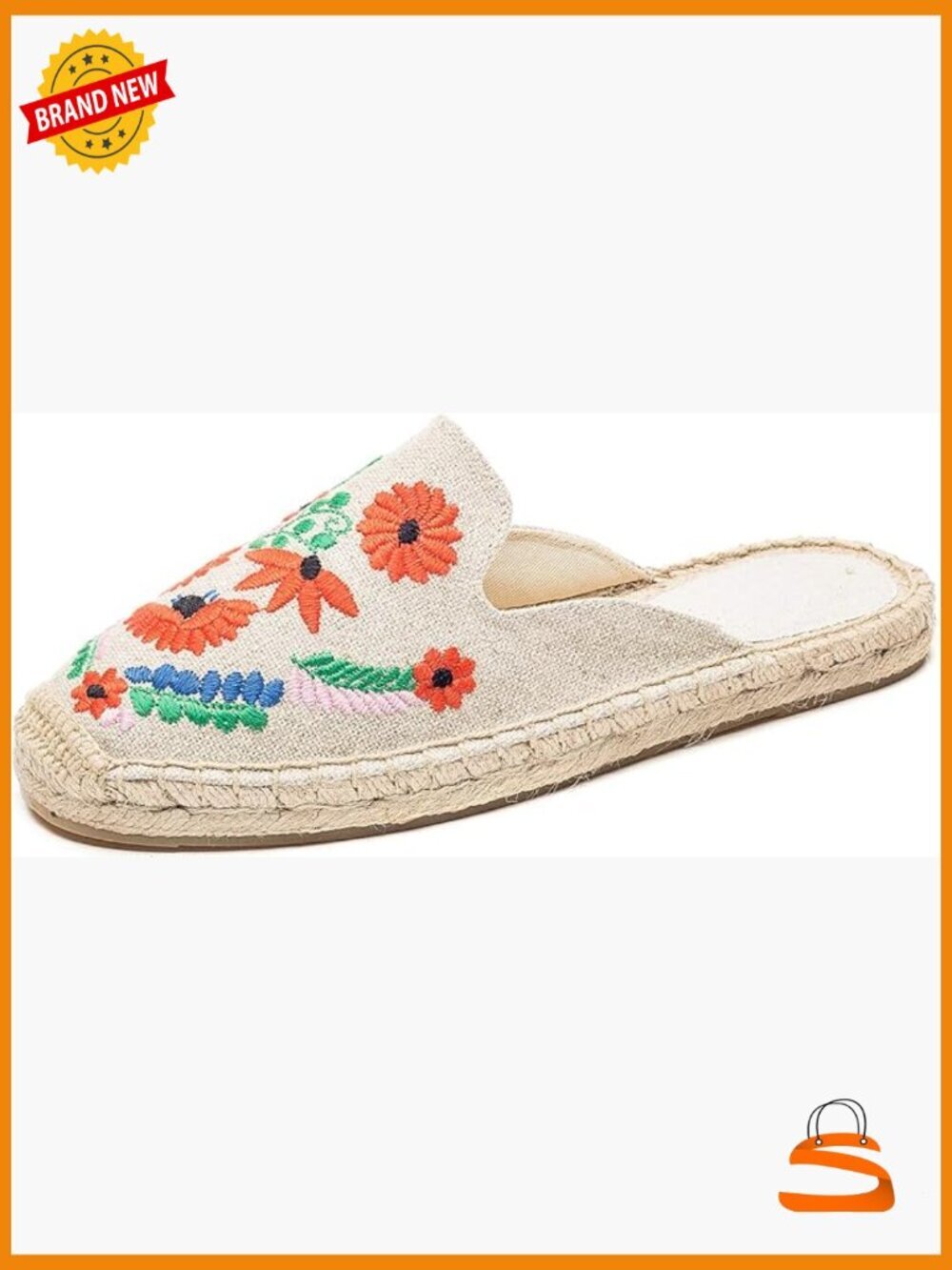 Women's Embroidery Flat Espadrilles Mule Shoes